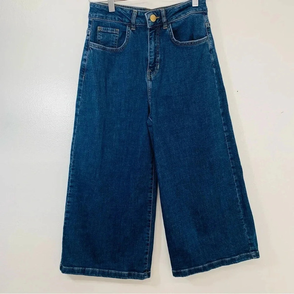 Orsay‎ Jeans Woman  High Rise Wide Leg Crop Demin Eu 38  Size Small Pockets - Picture 1 of 11